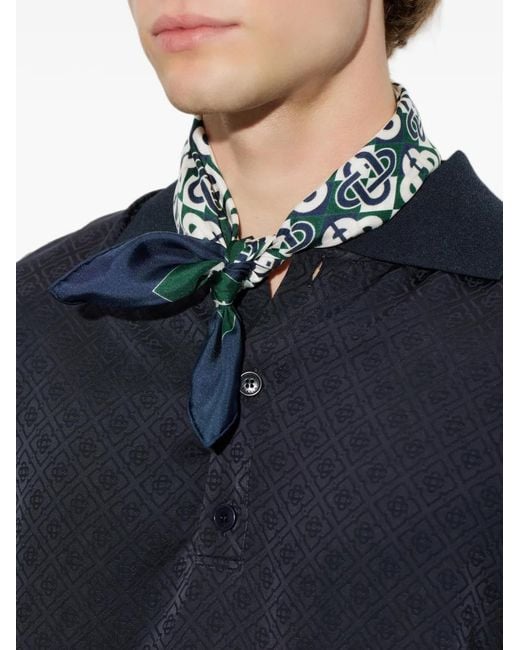 Casablanca Blue Monogram-Print Silk Scarf