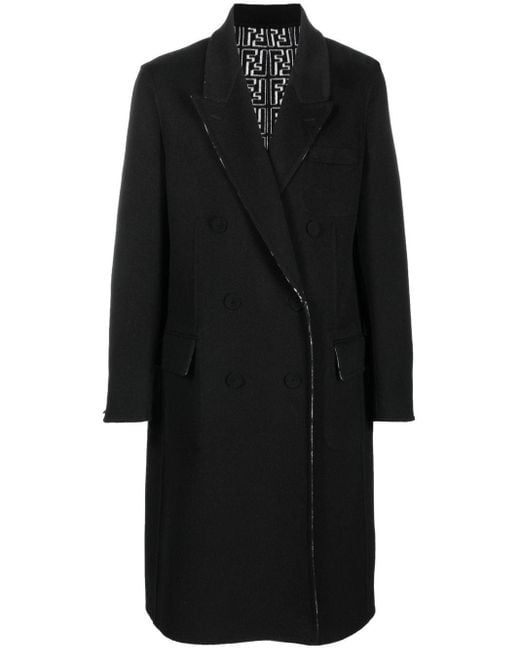 Fendi Black Ff-print Double-breasted Reversible Coat for men
