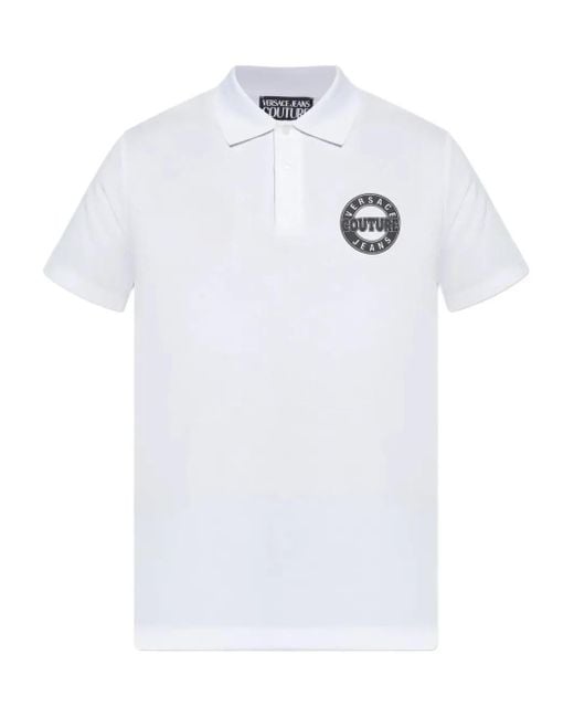Versace Jeans Couture White Logo-Print Polo Shirt for men
