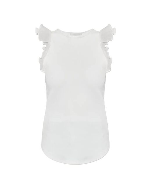 Zimmermann White Awaken Ruffled-Trim Ribbed Tank Top