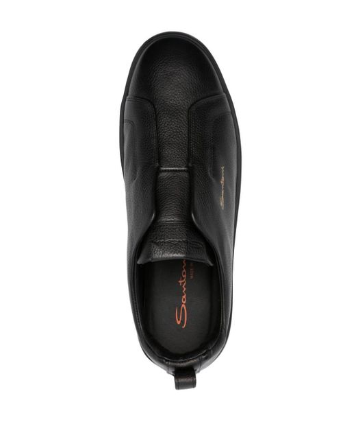 Santoni Black Round-toe Leather Sneakers for men