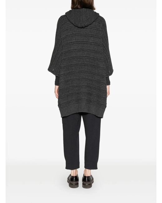Brunello Cucinelli Black Hooded Midi Cardi-Coat