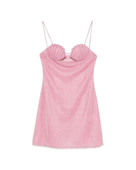 Oseree Pink Shell-Cup Glitter-Effect Dress