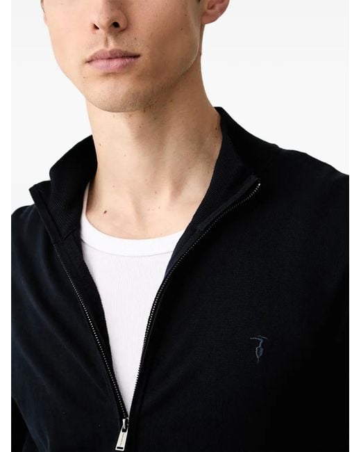 Trussardi Black Zip-Up Logo-Embroidered Sweatshirt for men