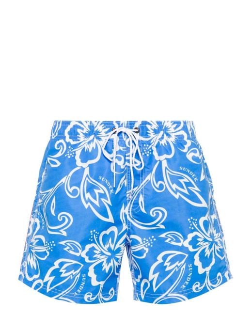 Sundek Blue Hibiscus-print Swim Shorts for men