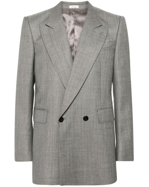 Alexander McQueen Gray Grey Double-breasted Wool Blazer - Men's - Cupro/wool/viscose/cotton for men