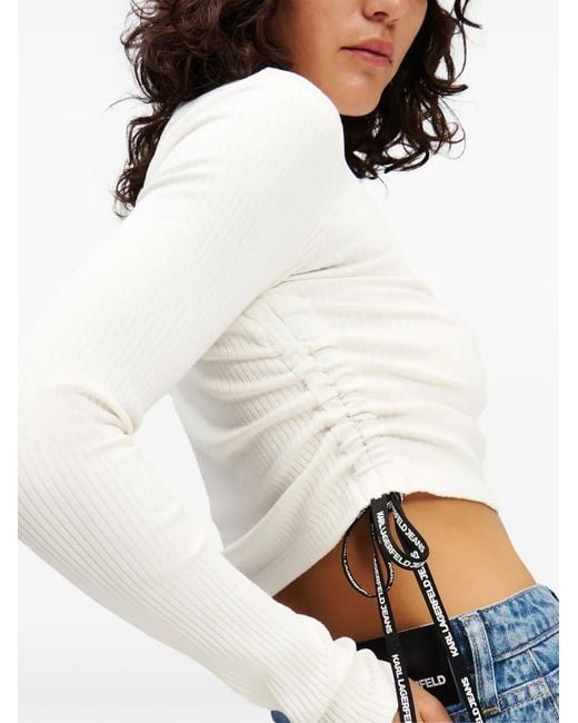 Karl Lagerfeld White Long-Sleeved Ribbed T-Shirt