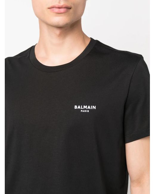 Balmain Black Flocked Logo T-shirt for men