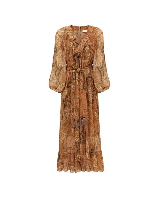 Zimmermann Natural Carousel Paisley-Print Tassel-Detail Maxi Dress