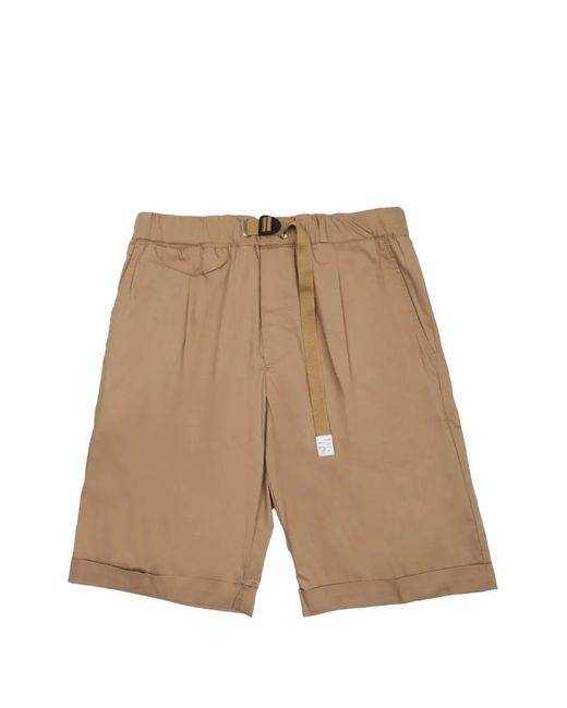 White Sand Natural Belted Pleated Shorts for men