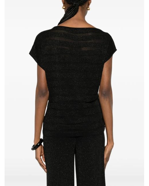 Neera Black Boat-Neck Knitted Top