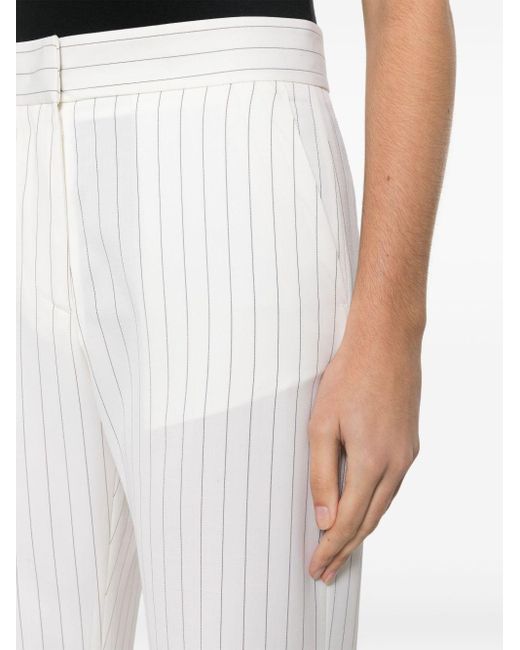 MSGM White Pinstripe-print Cropped Trousers