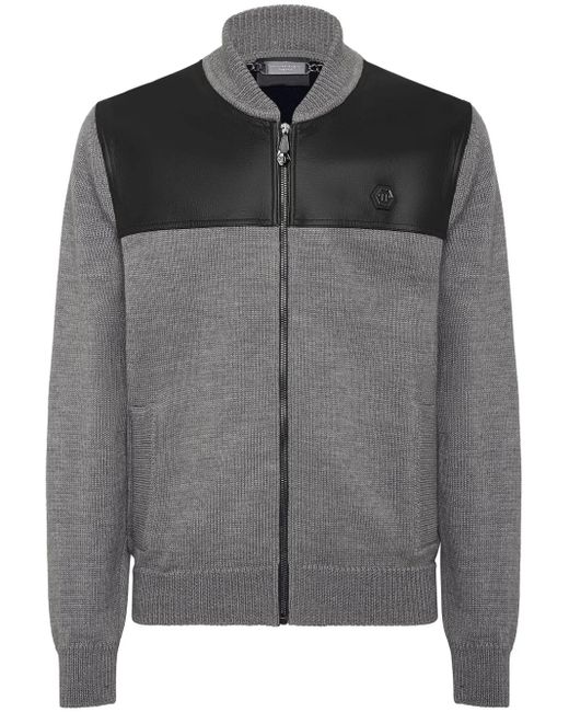 Philipp Plein Gray Skull Bomber Jacket for men