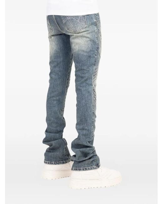 GUAPI Blue Knight Crystal-Embellished Paneled Jeans for men