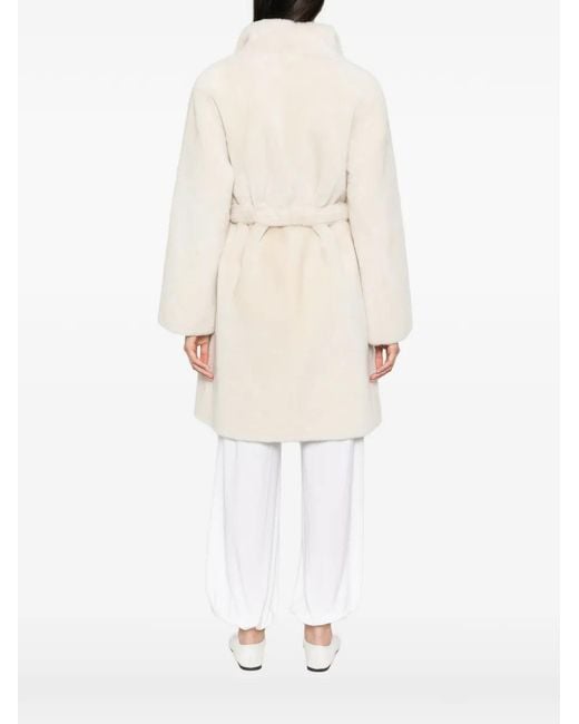 Yves Salomon White Belted Shearling Coat