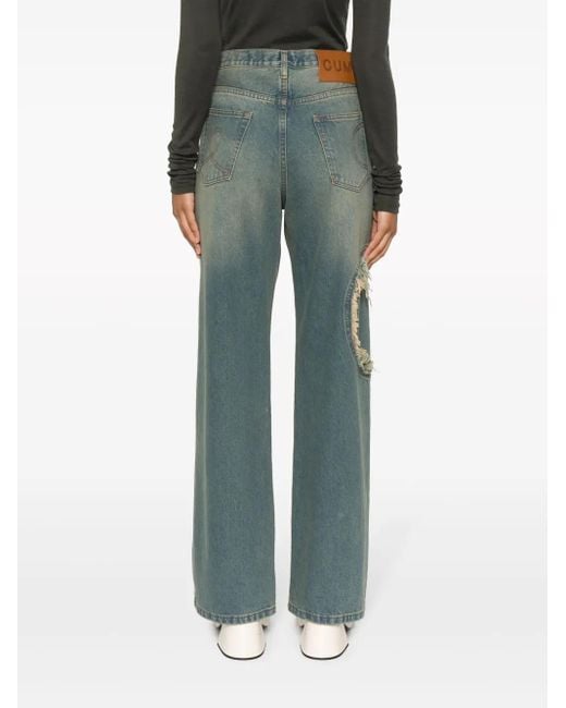 Edward Cuming Blue Logo-Patch Wide-Leg Jeans