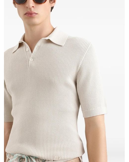 Dolce & Gabbana White Ribbed Polo for men