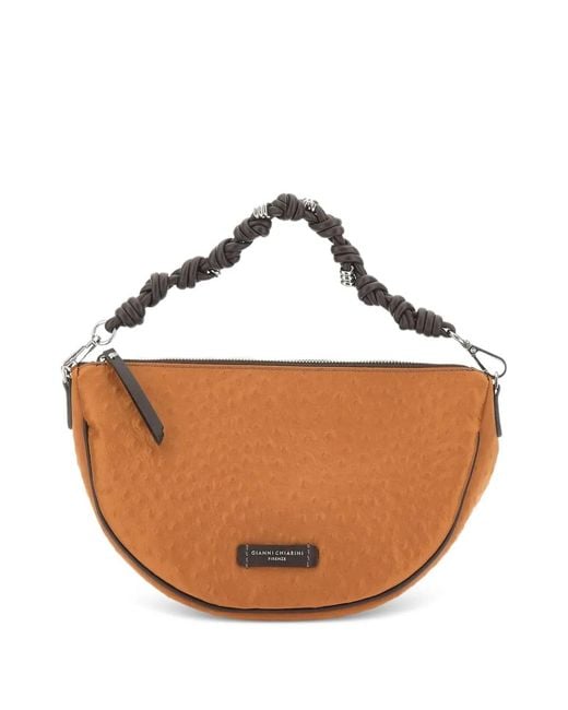 Gianni Chiarini Brown Small Cleo Ostrich-Effect Shoulder Bag