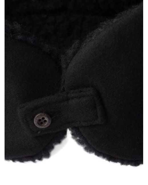 Prada Black Triangle-Logo Fleece Trapper Hat for men
