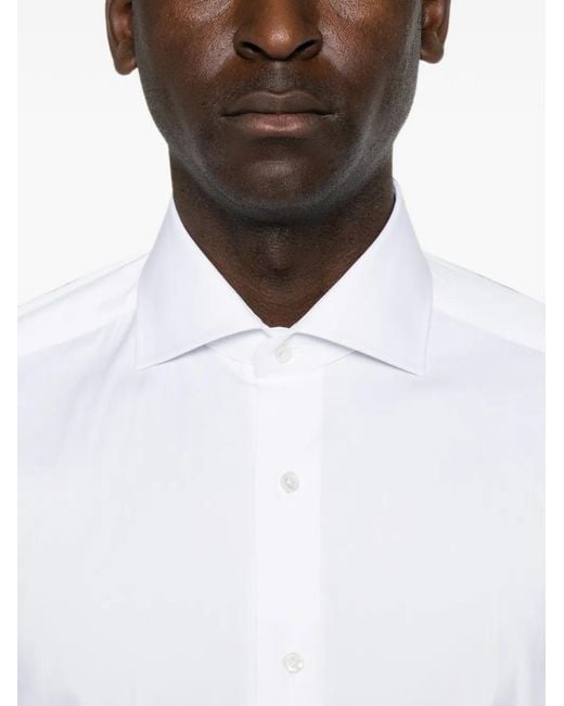 Barba Napoli White Spread-Collar Long-Sleeve Shirt for men