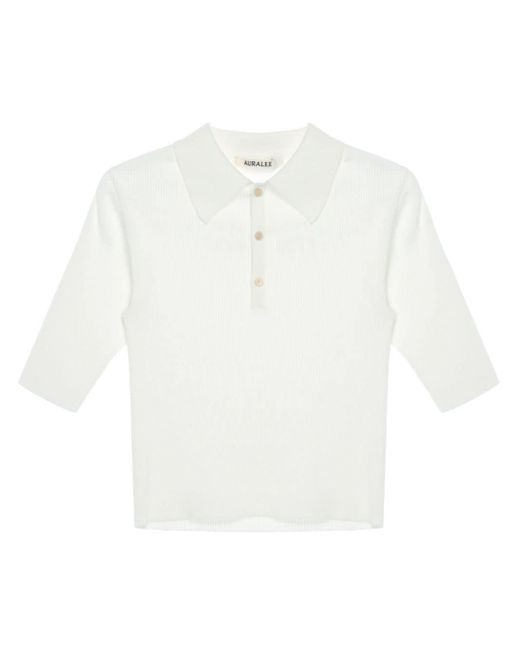 Auralee White Giza Cotton Polo Shirt