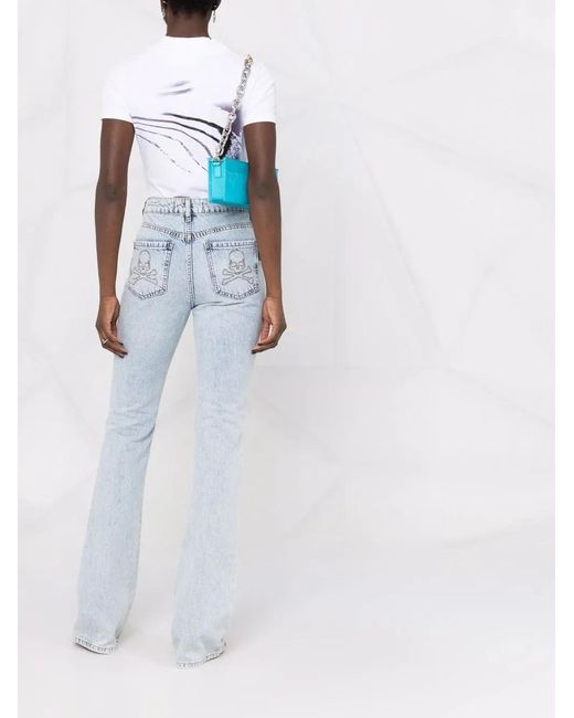 Philipp Plein Blue High-Waisted Flared Jeans