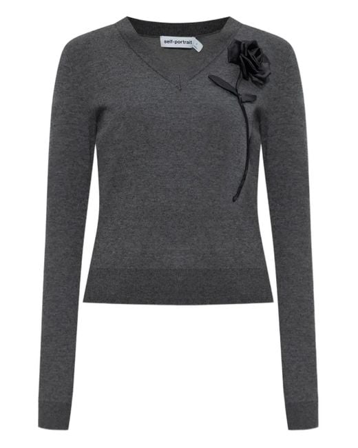 Maglione Con Applicazione A Fiori di Self-Portrait in Gray