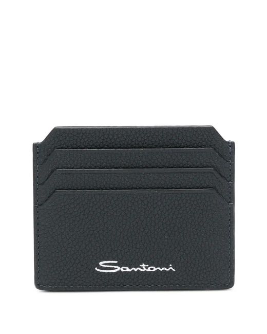 Santoni Black Leather Cardholder for men
