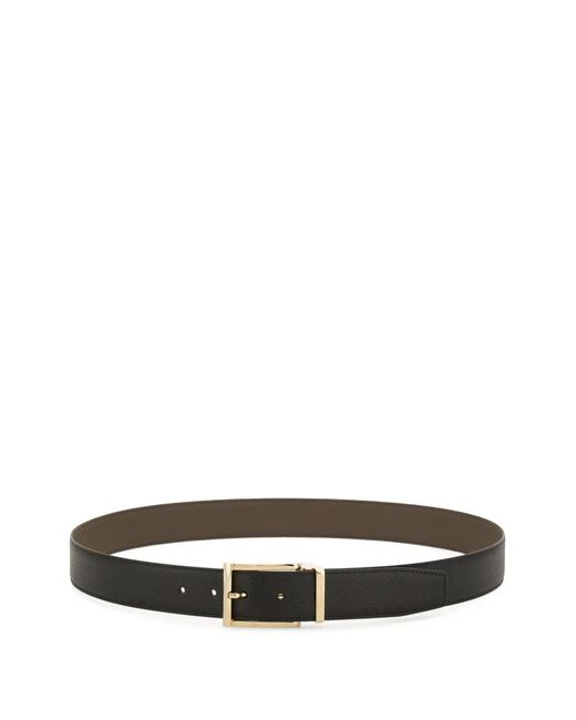 Ferragamo White Gancini Hammered Leather Reversible Belt With Rectangle Buckle for men