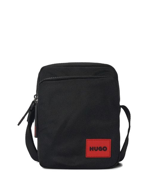 HUGO Black Zip Pocket Messenger Bag for men