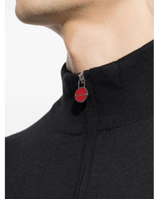 Kiton Black Half-Zip Turtleneck Sweater for men