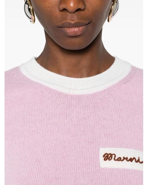Marni Pink Embroidered Crew-Neck Jumper