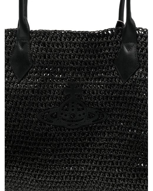 Vivienne Westwood Black Alana Orb-Plaque Woven Tote Bag