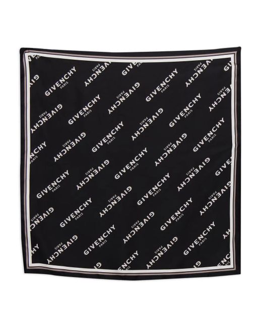 Givenchy Black Logo-Pattern Silk Scarf