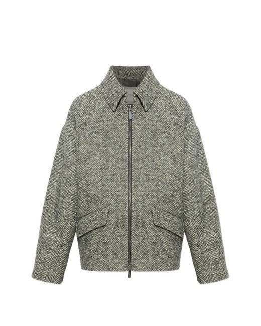 Paul & Shark Gray Herringbone-Pattern Zip-Up Jacket