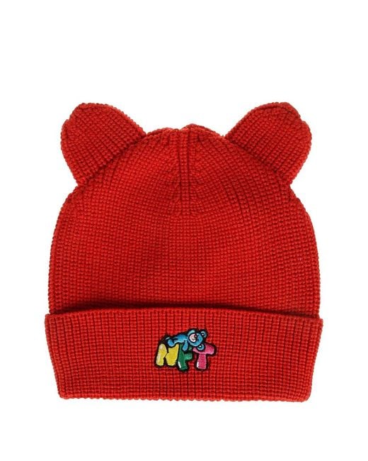 INBETWEENERS Red Ear-Flap Logo Beanie Hat for men