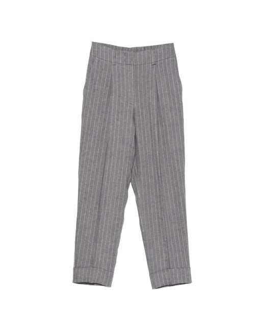 Peserico Gray Pinstripe-Pattern Pleated Trousers