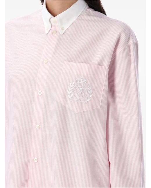 Sporty & Rich Pink Crest-Embroidered Striped Shirt