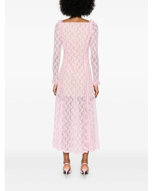 Self-Portrait X Christopher Kane Lace Ruffle Midi Dress in Pink | Lyst