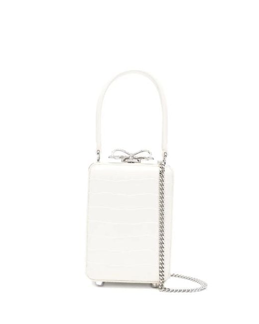 Self-Portrait White Micro Crocodille-Effect Leather Tote Bag