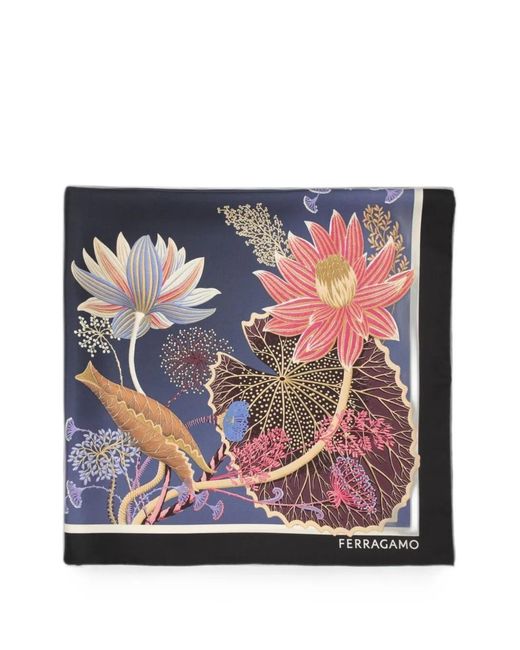 Ferragamo Blue Water Lilies Silk Scarf