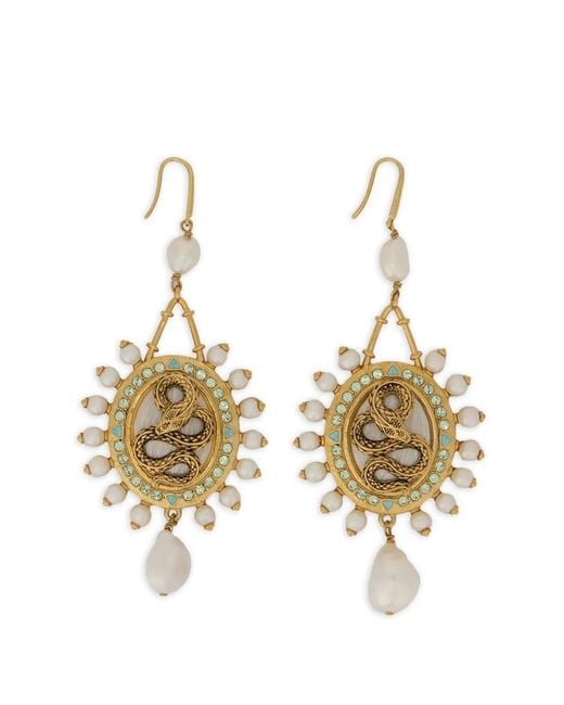 Roberto Cavalli Metallic Snake-Motif Pearl-Embellished Earrings