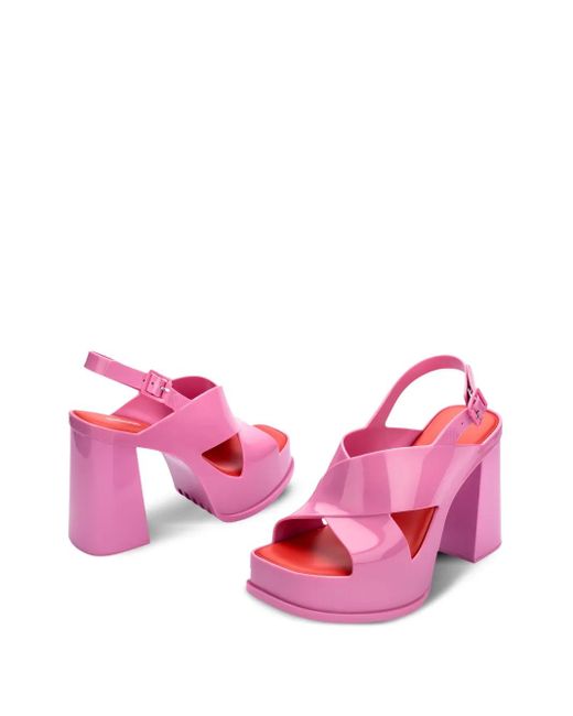 Melissa Pink Dance Crossover-Strap Block-Heel Sandals