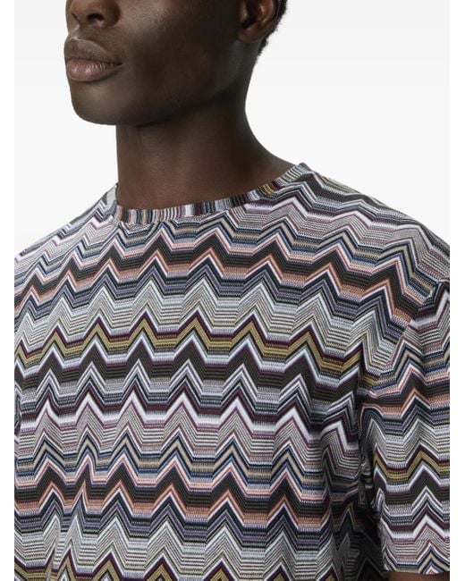 Missoni Gray Geometric-Zigzag Pattern Short-Sleeved T-Shirt for men