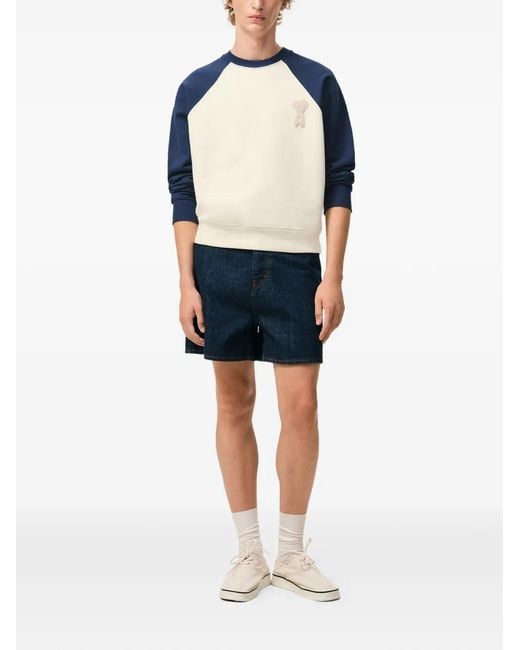AMI Blue And Cotton Knitted Ami De Coeur Sweatshirt