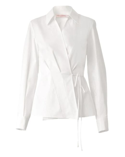 Carolina Herrera White Tie-Waist Wrap Shirt