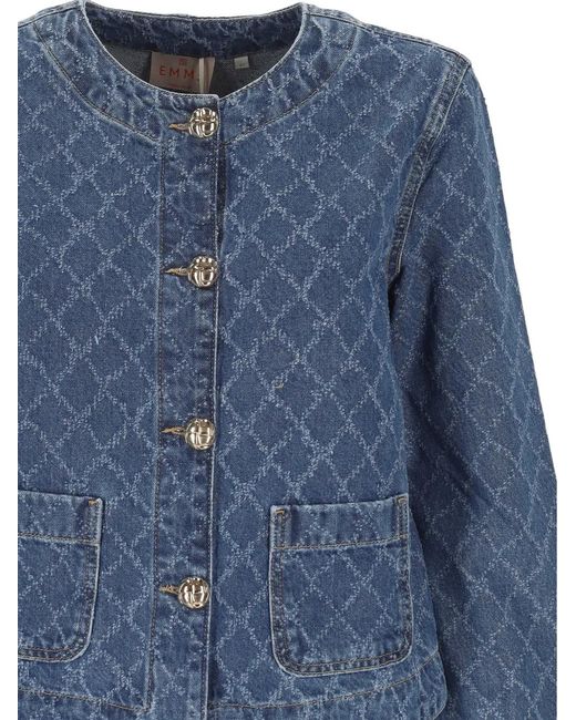 Marella Blue Diamond-Pattern Denim Jacket
