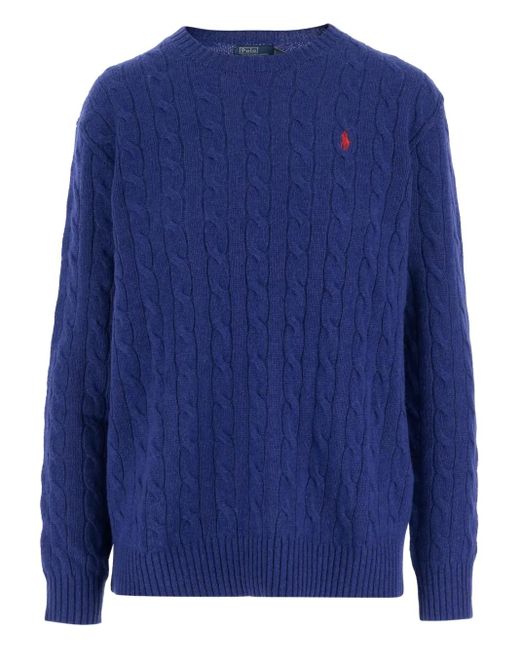 Polo Ralph Lauren Kabelgebreide Trui Met Ronde Hals in het Blue