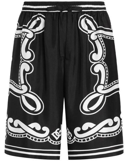 Dolce & Gabbana Black Silk Shorts With Print for men