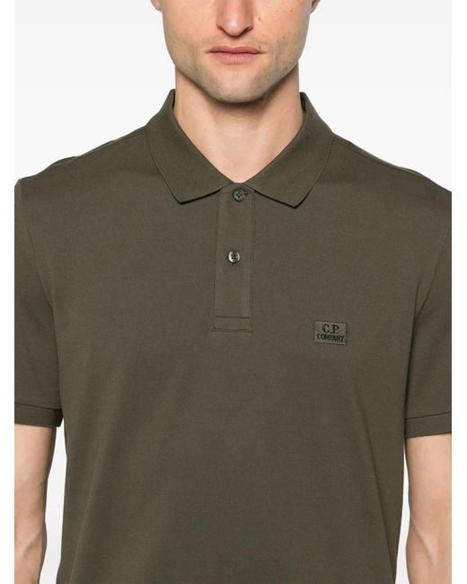 C P Company Green Logo-Embroidered Cotton Polo Shirt for men